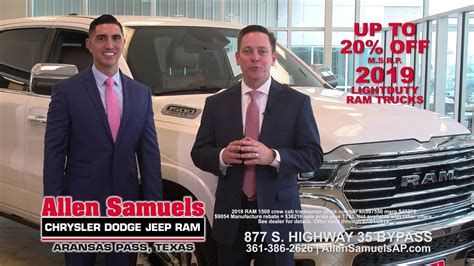 Allen samuels aransas pass - About Us. WELCOME TO A PREMIER ARANSAS PASS CAR DEALERSHIP Here at Allen Samuels CDJR Aransas Pass we put customers first, in every area. That includes the best new car sales opportunities available, dependable used and certified pre-owned cars sold for financially sound prices, leasing and financing that works to fit your budget, and impeccable service that seeks to go above and beyond. 